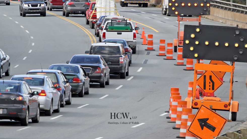 Traffic congestion and construction hazards on a roadway near Griswold Connecticut