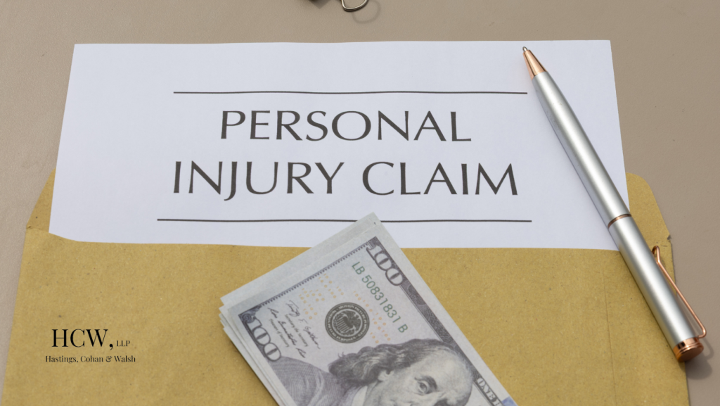Personal injury claim document with cash and pen representing compensation for injured Connecticut pedestrians after accidents